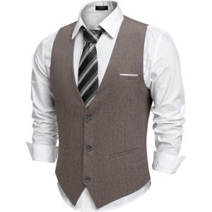 imageCOOFANDY Mens Suit Vest VNeck Casual Business Vests Lightweight Slim Fit Formal Dress Waistcoat for Wedding PartyDeep Grey