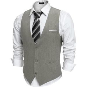 imageCOOFANDY Mens Suit Vest VNeck Casual Business Vests Lightweight Slim Fit Formal Dress Waistcoat for Wedding PartyGrey