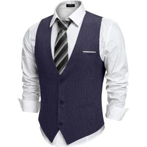 imageCOOFANDY Mens Suit Vest VNeck Casual Business Vests Lightweight Slim Fit Formal Dress Waistcoat for Wedding PartyNavy Blue