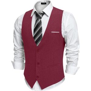 imageCOOFANDY Mens Suit Vest VNeck Casual Business Vests Lightweight Slim Fit Formal Dress Waistcoat for Wedding PartyWine Red