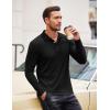 imageCOOFANDY Mens Casual Polo Shirts Long Sleeve Textured Knit Tee Shirt Wrok TshirtsBlack