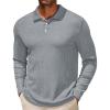 imageCOOFANDY Mens Casual Polo Shirts Long Sleeve Textured Knit Tee Shirt Wrok TshirtsGrey