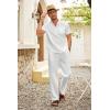 imageCOOFANDY Mens 2 Pieces Cotton Linen Set Casual Short Sleeve Henley Shirts Beach Yoga Pants Summer OutfitsAll White