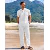 imageCOOFANDY Mens 2 Pieces Cotton Linen Set Casual Short Sleeve Henley Shirts Beach Yoga Pants Summer OutfitsAll White