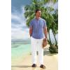 imageCOOFANDY Mens 2 Pieces Cotton Linen Set Casual Short Sleeve Henley Shirts Beach Yoga Pants Summer OutfitsBlue Striped