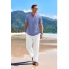 imageCOOFANDY Mens 2 Pieces Cotton Linen Set Casual Short Sleeve Henley Shirts Beach Yoga Pants Summer OutfitsBlue Striped