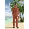 imageCOOFANDY Mens 2 Pieces Cotton Linen Set Casual Short Sleeve Henley Shirts Beach Yoga Pants Summer OutfitsCaramel