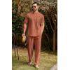 imageCOOFANDY Mens 2 Pieces Cotton Linen Set Casual Short Sleeve Henley Shirts Beach Yoga Pants Summer OutfitsCaramel