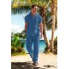 imageCOOFANDY Mens 2 Pieces Cotton Linen Set Casual Short Sleeve Henley Shirts Beach Yoga Pants Summer OutfitsLight Navy