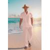 imageCOOFANDY Mens 2 Pieces Cotton Linen Set Casual Short Sleeve Henley Shirts Beach Yoga Pants Summer OutfitsPink