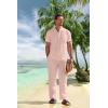 imageCOOFANDY Mens 2 Pieces Cotton Linen Set Casual Short Sleeve Henley Shirts Beach Yoga Pants Summer OutfitsPink