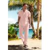 imageCOOFANDY Mens 2 Pieces Cotton Linen Set Casual Short Sleeve Henley Shirts Beach Yoga Pants Summer OutfitsPink