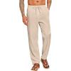 imageCOOFANDY Mens Casual Linen Pants Elastic Waist Drawstring Beach Summer Pants Lightweight Linen TrousersBeige