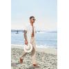 imageCOOFANDY Mens Casual Linen Pants Elastic Waist Drawstring Beach Summer Pants Lightweight Linen TrousersBeige