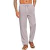 imageCOOFANDY Mens Casual Linen Pants Elastic Waist Drawstring Beach Summer Pants Lightweight Linen TrousersLight Gray