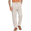 imageCOOFANDY Mens Casual Linen Pants Elastic Waist Drawstring Beach Summer Pants Lightweight Linen TrousersSpeckled Beige