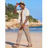 imageCOOFANDY Mens Casual Linen Summer Beach Pants Lightweight Drawstring Elastic Waist Yoga TrousersBrown