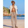 imageCOOFANDY Mens Casual Linen Summer Beach Pants Lightweight Drawstring Elastic Waist Yoga TrousersBrown