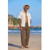 imageCOOFANDY Mens Casual Linen Summer Beach Pants Lightweight Drawstring Elastic Waist Yoga TrousersCoffee