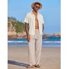 imageCOOFANDY Mens Casual Linen Summer Beach Pants Lightweight Drawstring Elastic Waist Yoga TrousersKhaki