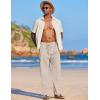 imageCOOFANDY Mens Casual Linen Summer Beach Pants Lightweight Drawstring Elastic Waist Yoga TrousersKhaki