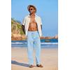 imageCOOFANDY Mens Casual Linen Summer Beach Pants Lightweight Drawstring Elastic Waist Yoga TrousersLight Blue