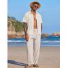 imageCOOFANDY Mens Casual Linen Summer Beach Pants Lightweight Drawstring Elastic Waist Yoga TrousersLight Khaki