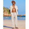 imageCOOFANDY Mens Casual Linen Summer Beach Pants Lightweight Drawstring Elastic Waist Yoga TrousersLight Khaki