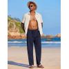 imageCOOFANDY Mens Casual Linen Summer Beach Pants Lightweight Drawstring Elastic Waist Yoga TrousersNavy Blue