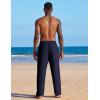 imageCOOFANDY Mens Casual Linen Summer Beach Pants Lightweight Drawstring Elastic Waist Yoga TrousersNavy Blue