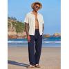 imageCOOFANDY Mens Casual Linen Summer Beach Pants Lightweight Drawstring Elastic Waist Yoga TrousersNavy Blue