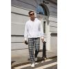 imageCOOFANDY Mens Flannel Plaid Pants Drawstring Cotton Casual Lounge Pants with PocketsBlack White Plaid