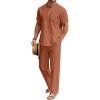 imageCOOFANDY Mens 2 Pieces Cotton Linen Set Casual Short Sleeve Henley Shirts Beach Yoga Pants Summer OutfitsCaramel