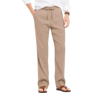 imageCOOFANDY Mens Casual Linen Summer Beach Pants Lightweight Drawstring Elastic Waist Yoga TrousersBrown