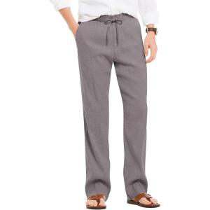 imageCOOFANDY Mens Casual Linen Summer Beach Pants Lightweight Drawstring Elastic Waist Yoga TrousersGray