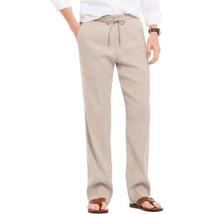 imageCOOFANDY Mens Casual Linen Summer Beach Pants Lightweight Drawstring Elastic Waist Yoga TrousersKhaki