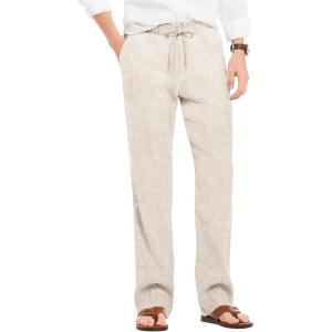 imageCOOFANDY Mens Casual Linen Summer Beach Pants Lightweight Drawstring Elastic Waist Yoga TrousersLight Khaki