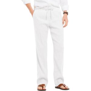 imageCOOFANDY Mens Casual Linen Summer Beach Pants Lightweight Drawstring Elastic Waist Yoga TrousersWhite