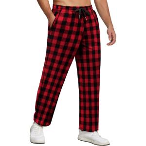 imageCOOFANDY Mens Flannel Plaid Pants Drawstring Cotton Casual Lounge Pants with PocketsRed Black Plaid