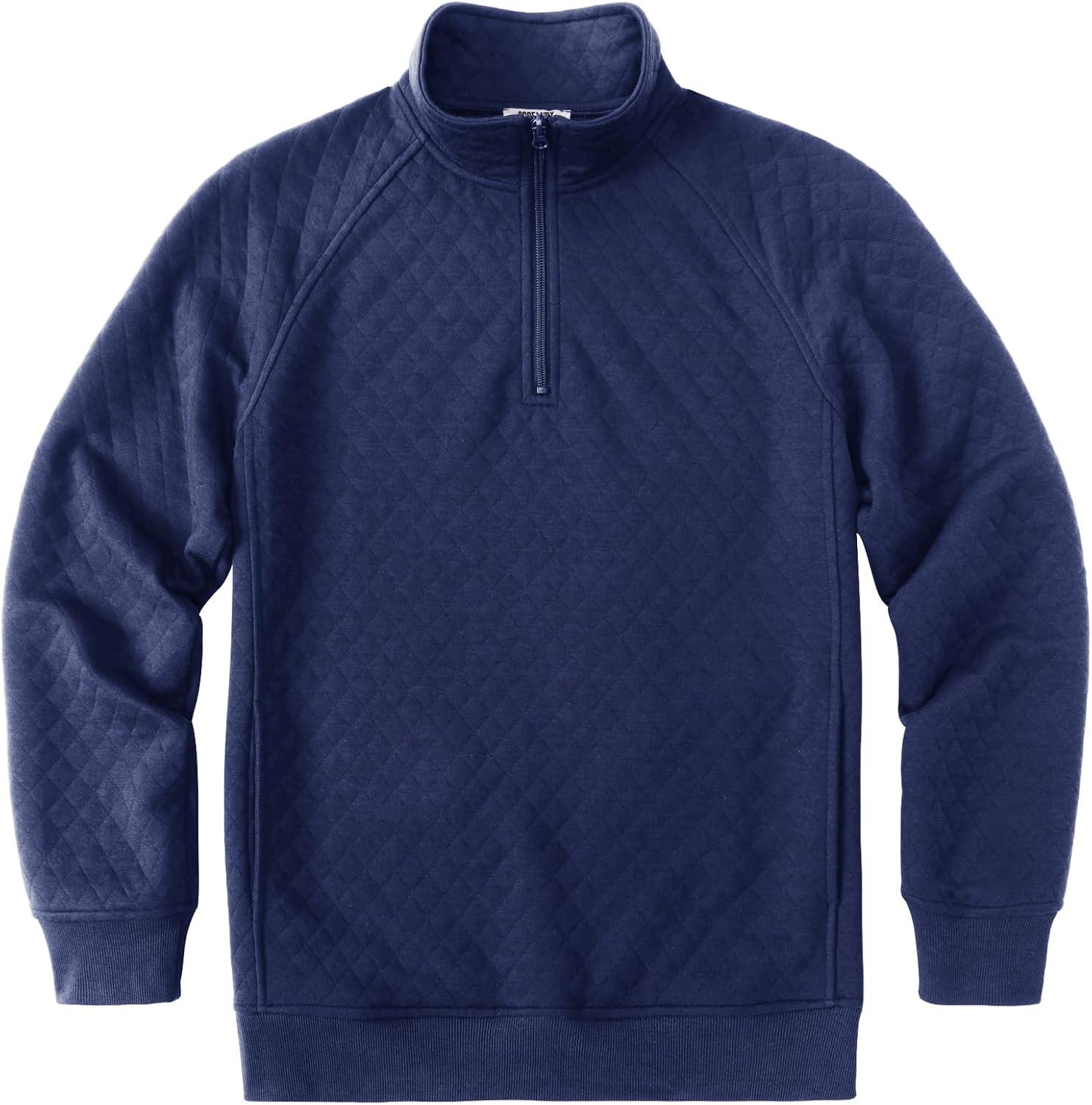 imageCOOFANDY Mens Quarter Zip Pullover Quilted Sweatshirt Knit Long Sleeve Sweater Half Zip Polo Sweatshirts with PocketNavy Blue