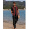 imageCOOFANDY Men 2 Piece Linen Outfit Beach Button Down Shirt Casual Loose Pant SetsBlack Patchwork Wine Red ShirtBlack Pants