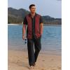imageCOOFANDY Men 2 Piece Linen Outfit Beach Button Down Shirt Casual Loose Pant SetsBlack Patchwork Wine Red ShirtBlack Pants