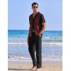 imageCOOFANDY Men 2 Piece Linen Outfit Beach Button Down Shirt Casual Loose Pant SetsBlack Patchwork Wine Red ShirtBlack Pants