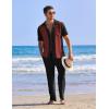 imageCOOFANDY Men 2 Piece Linen Outfit Beach Button Down Shirt Casual Loose Pant SetsBlack Patchwork Wine Red ShirtBlack Pants