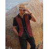 imageCOOFANDY Men 2 Piece Linen Outfit Beach Button Down Shirt Casual Loose Pant SetsBlack Patchwork Wine Red ShirtBlack Pants