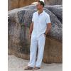 imageCOOFANDY Men 2 Piece Linen Outfit Beach Button Down Shirt Casual Loose Pant SetsClear Blue
