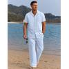 imageCOOFANDY Men 2 Piece Linen Outfit Beach Button Down Shirt Casual Loose Pant SetsClear Blue
