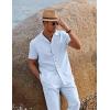 imageCOOFANDY Men 2 Piece Linen Outfit Beach Button Down Shirt Casual Loose Pant SetsClear Blue