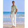imageCOOFANDY Men 2 Piece Linen Outfit Beach Button Down Shirt Casual Loose Pant SetsGreen Floral ShirtWhite Pants