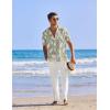 imageCOOFANDY Men 2 Piece Linen Outfit Beach Button Down Shirt Casual Loose Pant SetsGreen Floral ShirtWhite Pants